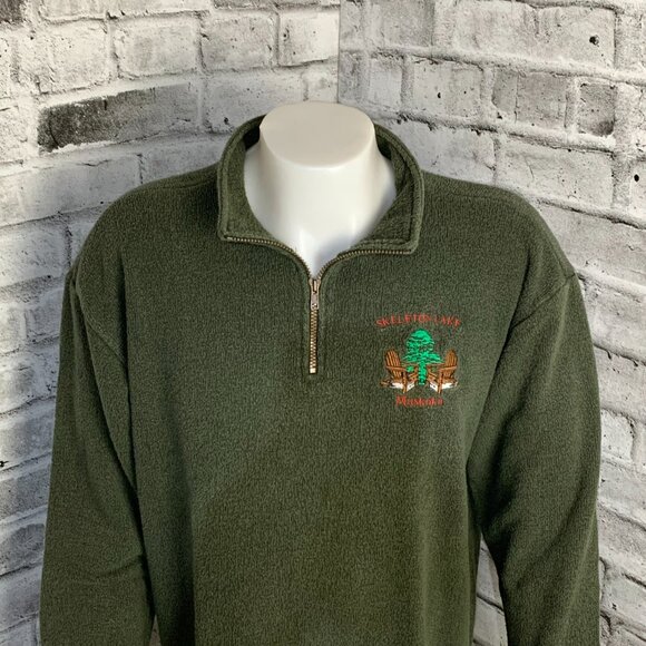 Vintage 1/4 Zip Fleece Henley Sweater Jacket Mens L Embroidered Green Pullover - Picture 2 of 11